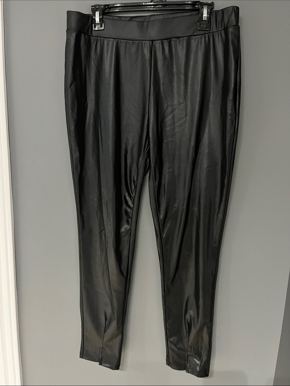 3/$15 Black Faux Leather look wet leggings